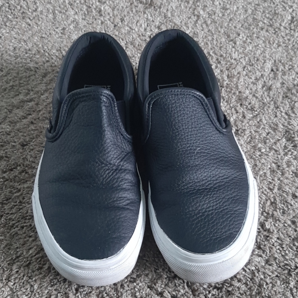 black leather slip on vans worn twice!!